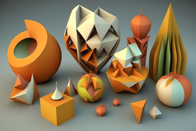 A collection of orange objects with different shapes and sizes.