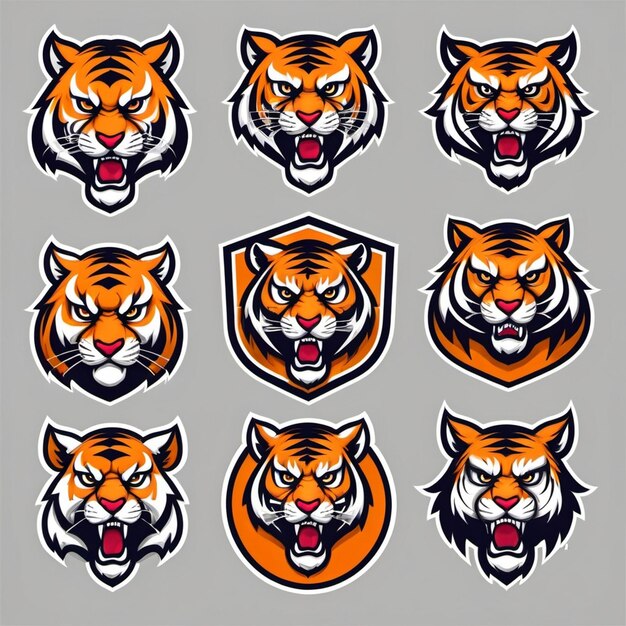 Photo a collection of orange tiger faces with the words tiger on them