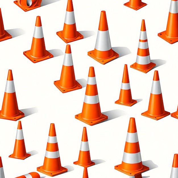 Photo a collection of orange traffic cones with white background