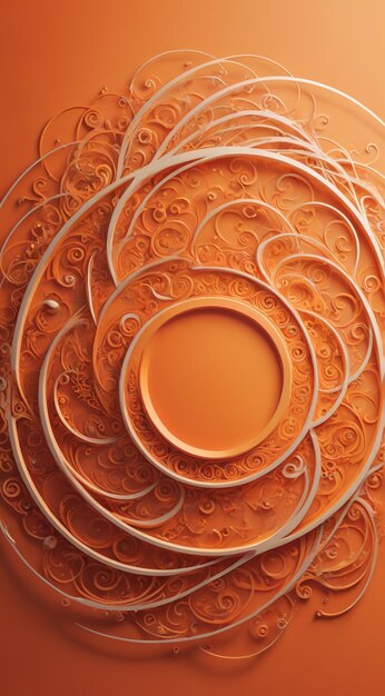 a collection of orange and white plates with a circular design