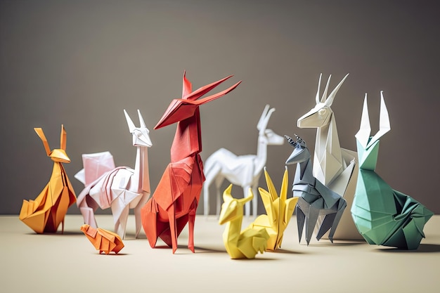 Collection of origami animals each one unique and different created with generative ai