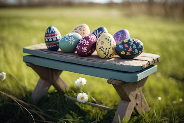 A collection of painted easter eggs celebrating a Happy Easter Illustration AI Generative