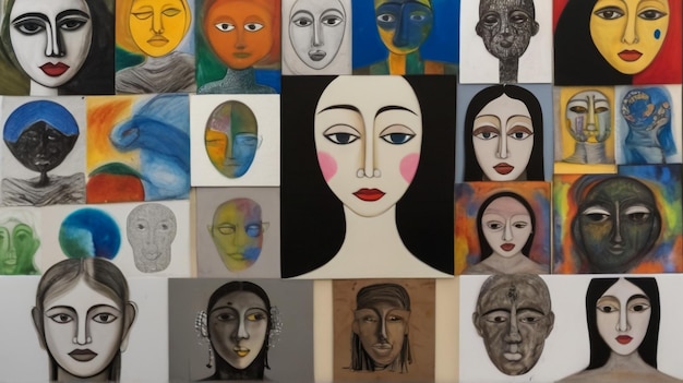 a collection of paintings including one of the faces of the people