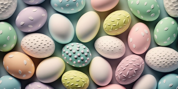 A collection of pastel colored easter eggs.