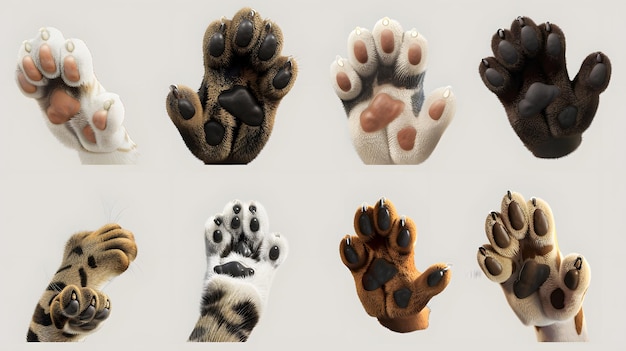 a collection of paw prints including a cat paw