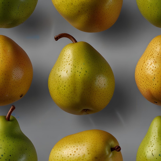 Photo a collection of pears with a green pear on the top