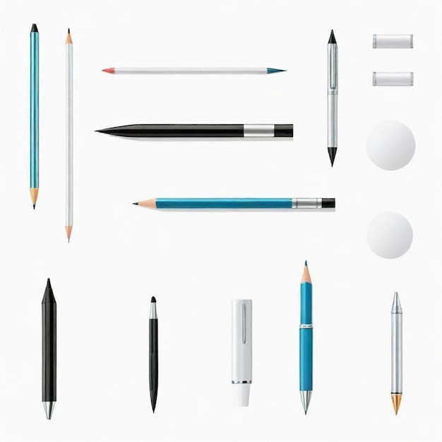 Photo a collection of pencils and pens are shown on a white background