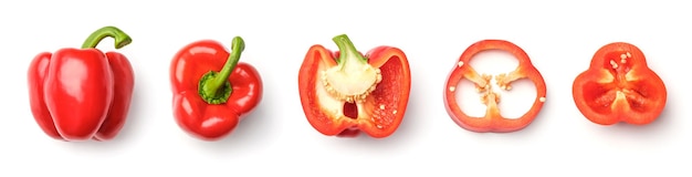 Collection of peppers isolated on white background. Set of multiple images. Part of series