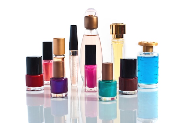 Collection of perfume isolated on a white background