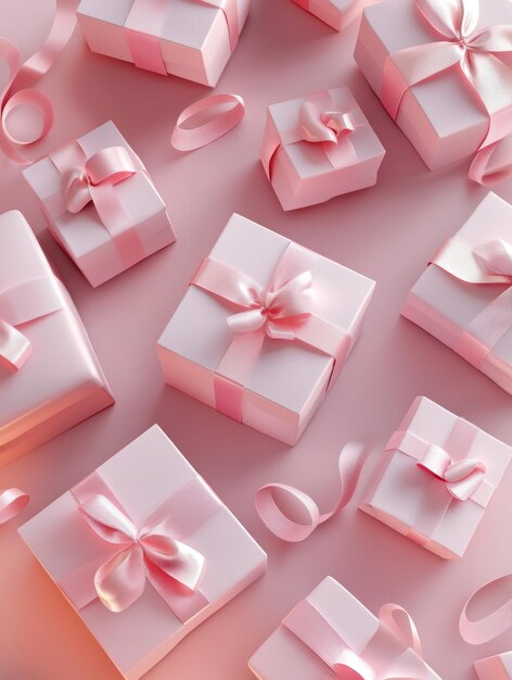 Photo a collection of pink gift boxes with a pink bow on the top