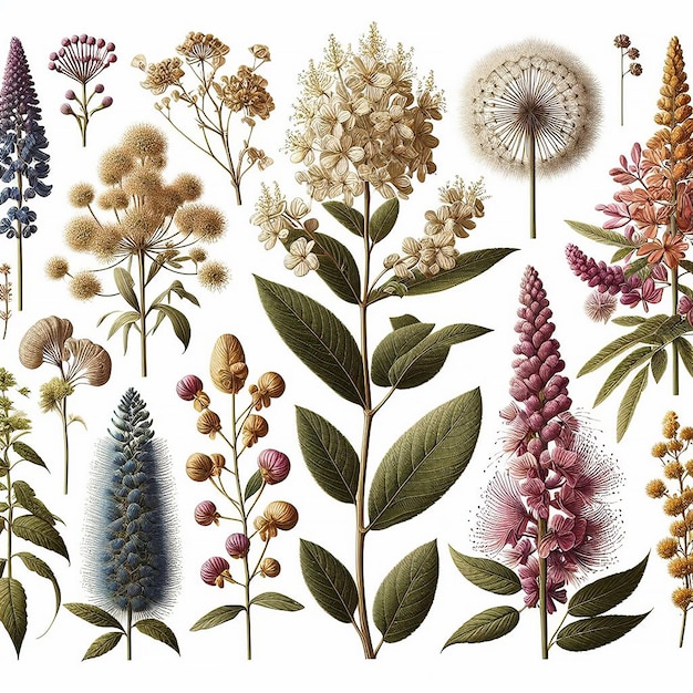 a collection of plants including flowers and plants