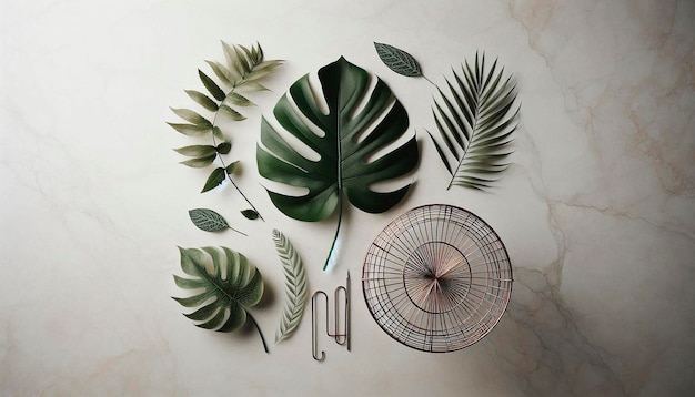 a collection of plants including a leaf and a knife