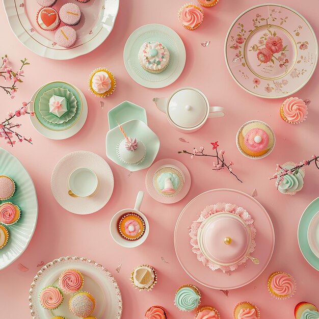 a collection of plates and cups with the words  birthday  on the top