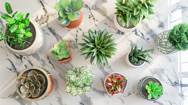 Photo a collection of potted plants on a table