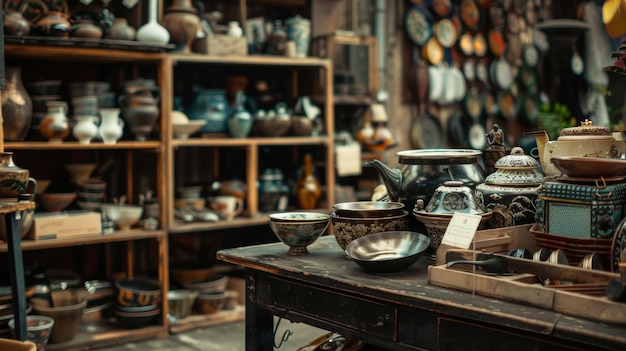 a collection of pottery and pottery is displayed in a store