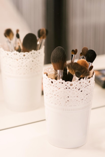 Collection of professional makeup brushes