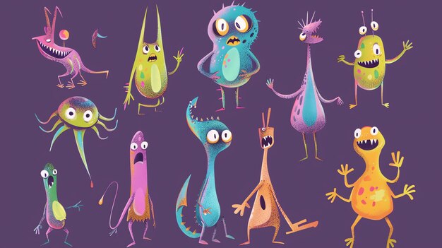 A collection of quirky colorful monster illustrations