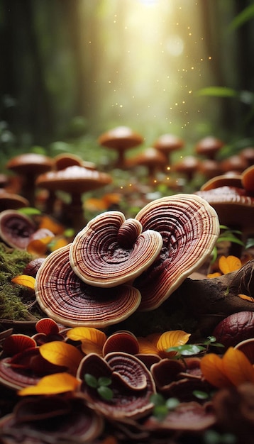 A Collection of Red Reishi Mushrooms on a White Background