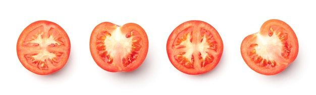 Collection of red tomatoes isolated on white background