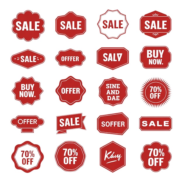 Photo collection of red and white signs with the words sale on them