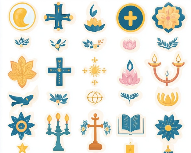 collection of respectful and meaningful stickers or clipart illustrations religious symbols icon