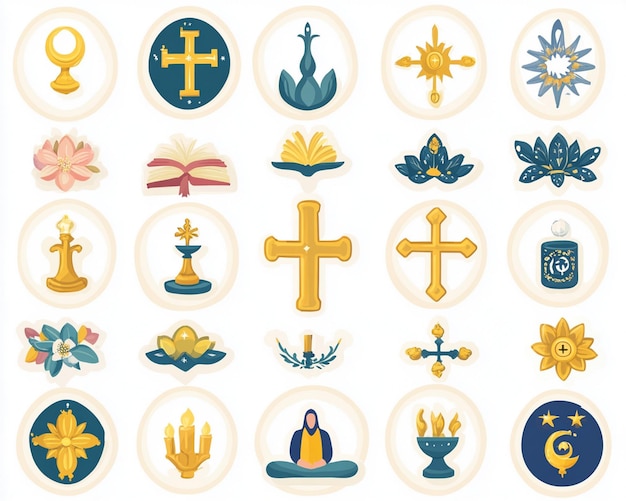 collection of respectful and meaningful stickers or clipart illustrations religious symbols icon