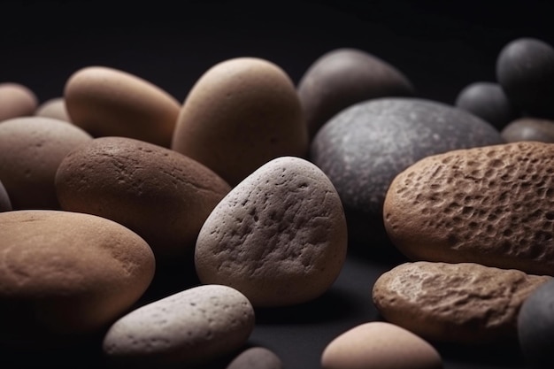 A collection of rocks on a black background