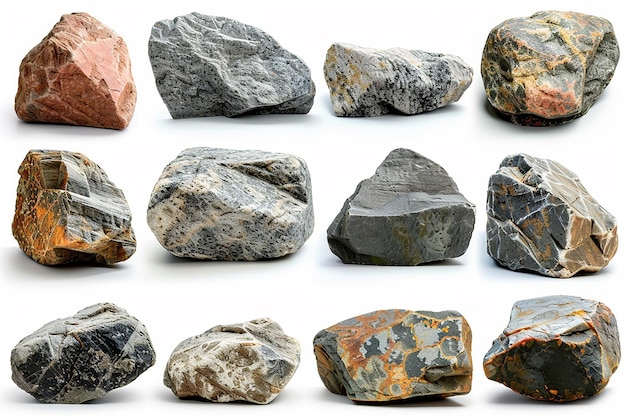 a collection of rocks including one that says  rocks