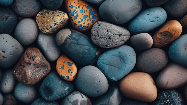 a collection of rocks with blue and black colors