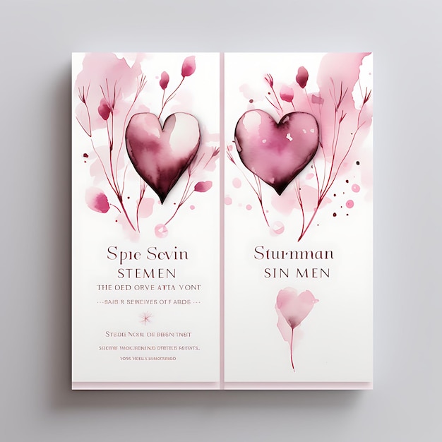 Collection Romantic Watercolor Wedding Invitation Card Heart Shape Text illustration idea design