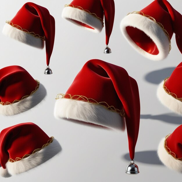 Photo a collection of santa hats are shown with a white background