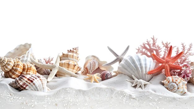 a collection of sea shells and seashells are displayed on a white background