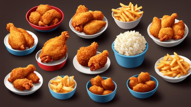 Collection set of Fried Chicken elements