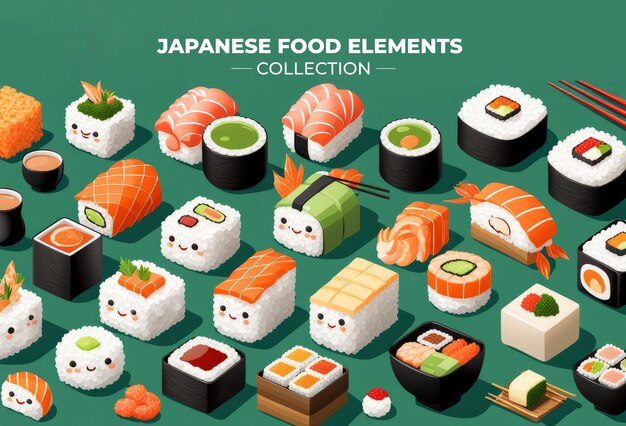 Collection set of japanese food elements