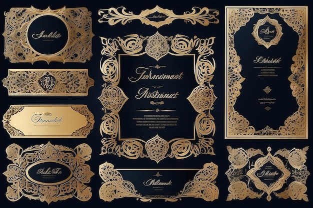 Collection set of label ornament vintage luxury frame wedding invitation card text box title