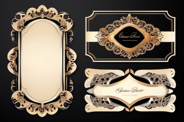 Photo collection set of label ornament vintage luxury frame wedding invitation card text box title