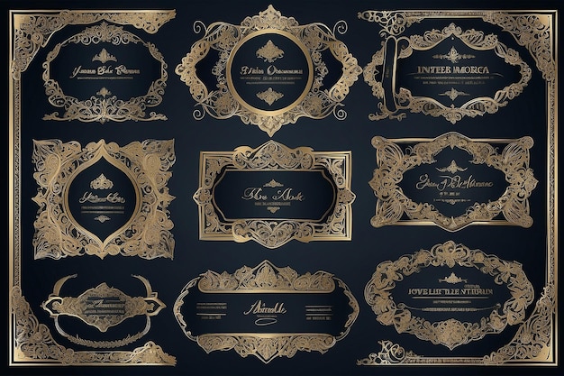 Collection set of label ornament vintage luxury frame wedding invitation card text box title