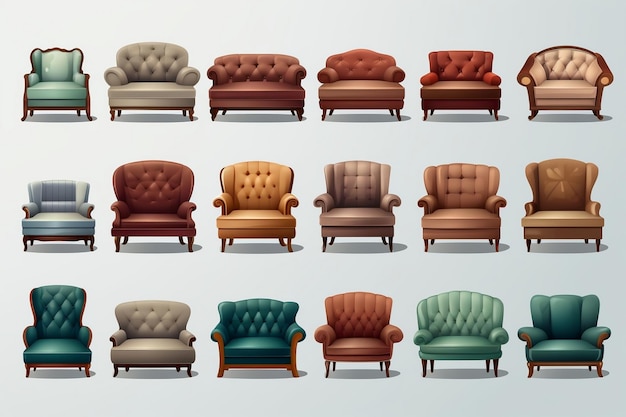 Collection Set of Living Room Couches and Armchairs Generative AI