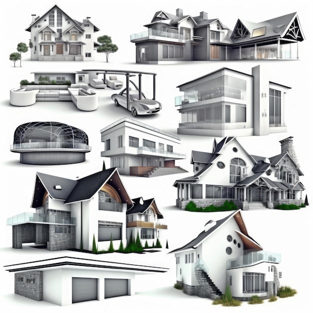 Collection set of modern house on white background Made by AIArtificial intelligence