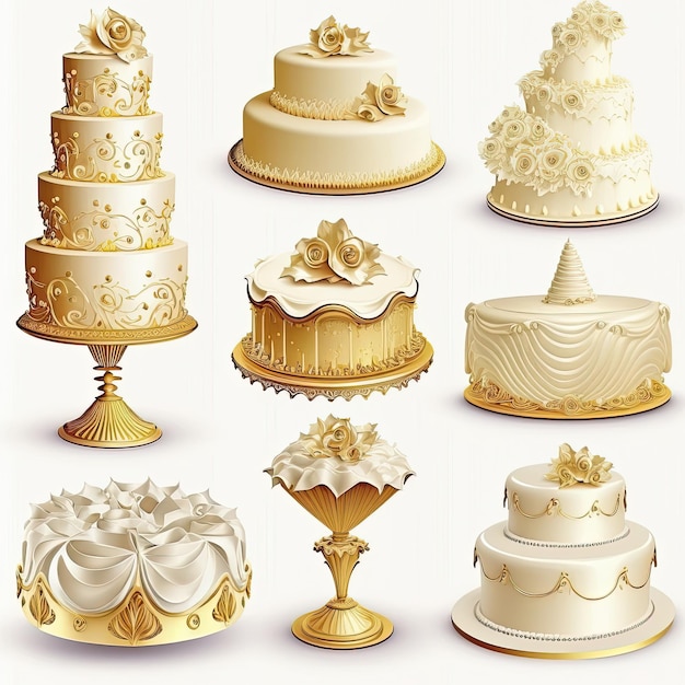 Collection set of weddingcake on white background Made by AIArtificial intelligence