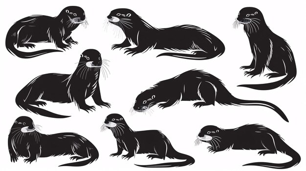 Photo a collection of shadow depictions of an otter