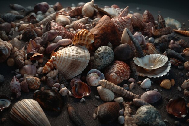 A collection of shells on the beach