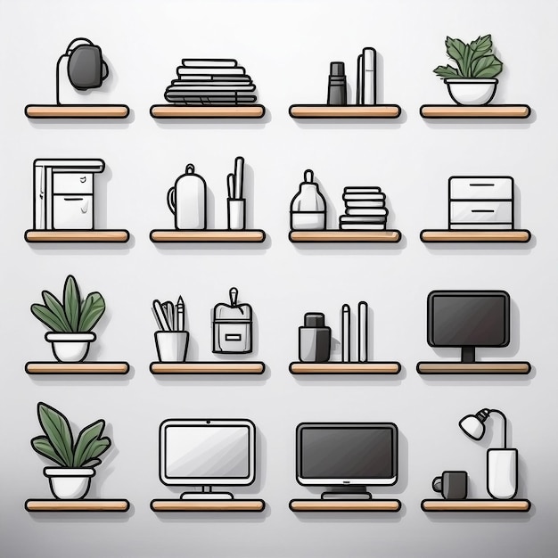 Photo a collection of shelves with a variety of items including a plant and a pot