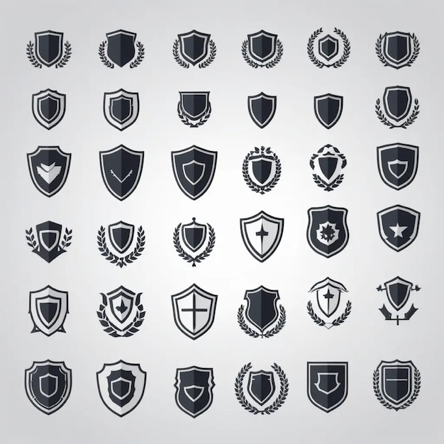 Photo collection of shield line icons silhouette