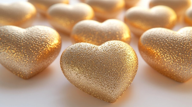 Photo collection of shimmering golden hearts with diverse textures