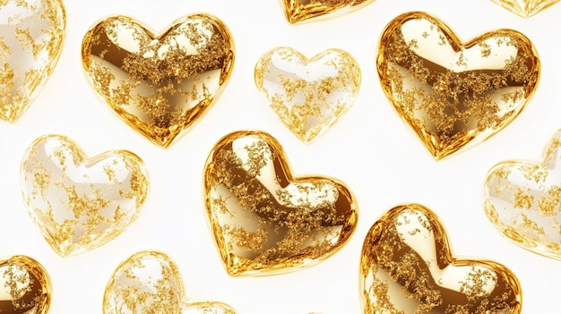 Photo collection of shimmering golden hearts with diverse textures