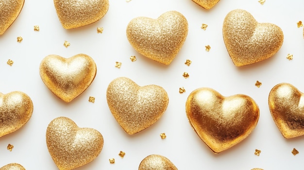 Photo collection of shimmering golden hearts with diverse textures