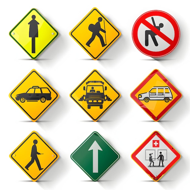 a collection of signs including one that says  no left turn