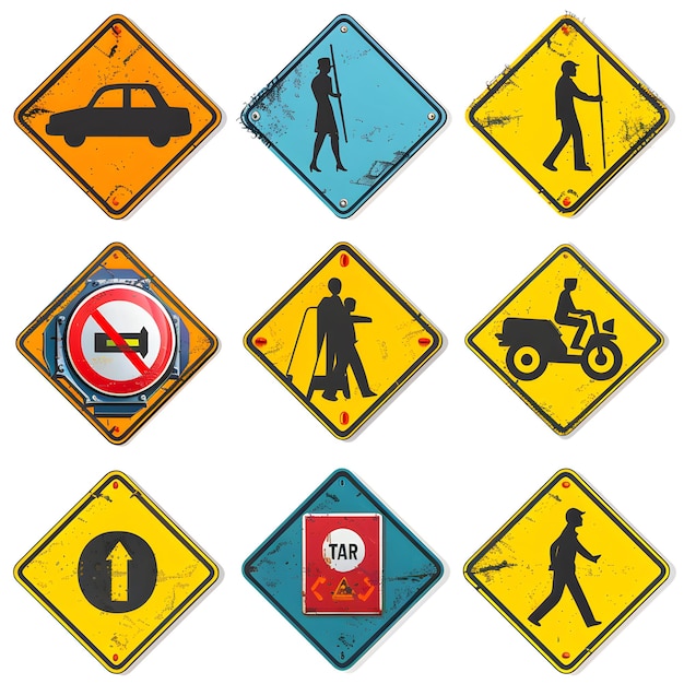 a collection of signs including a sign that says  no vehicles