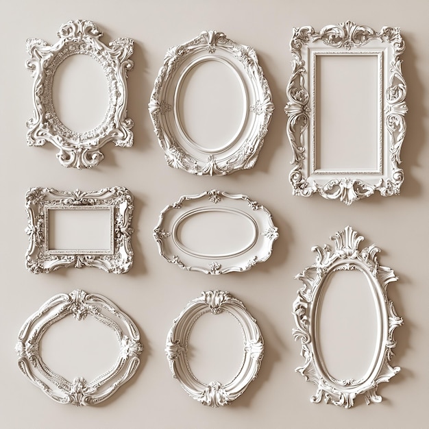 Photo a collection of silver framed mirrors with the words  rectangle  on the bottom